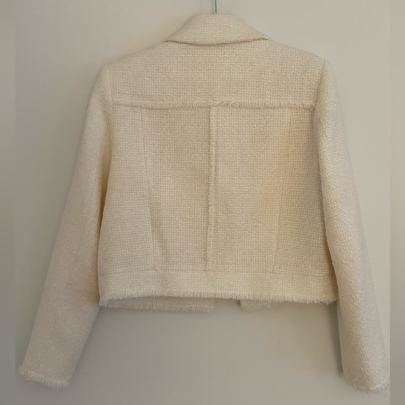 Mango Tweed Jacket Blazer NWOT Size M Cream Cotton Blend - Picture 6 of 8